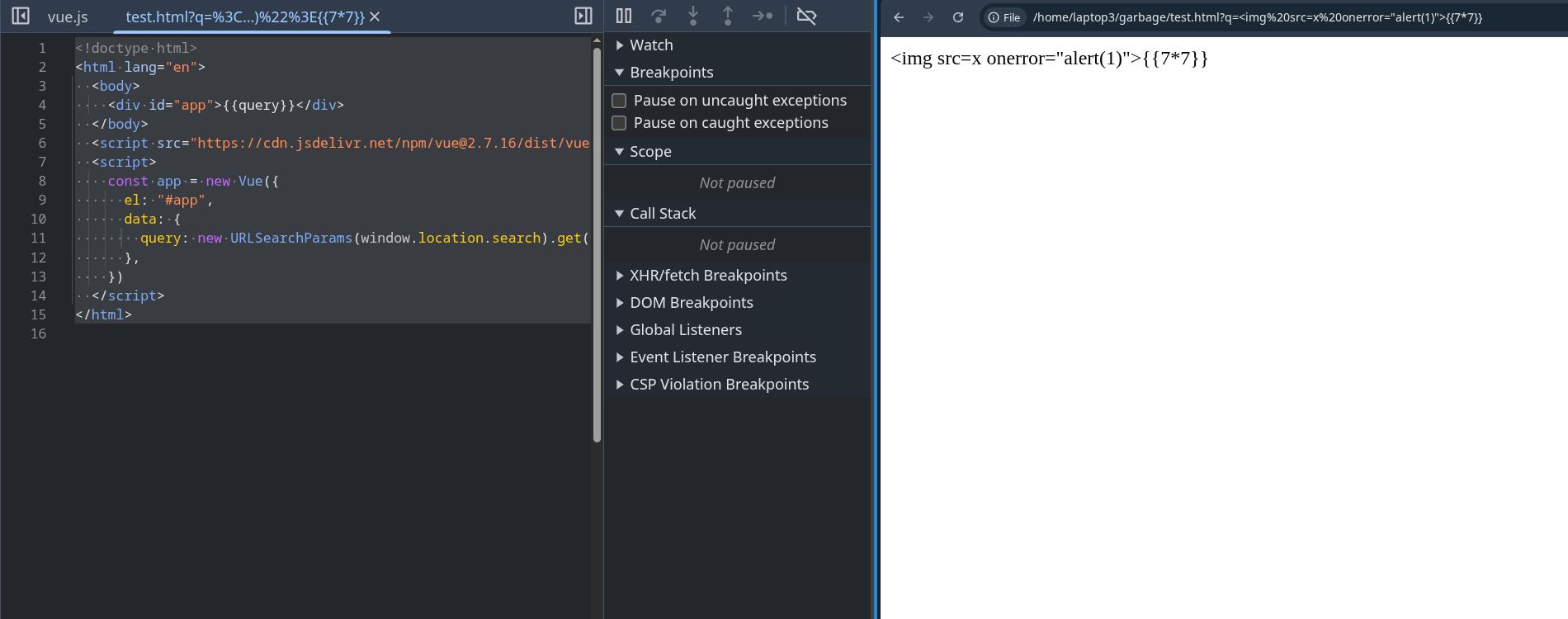 vue with user input being inserted